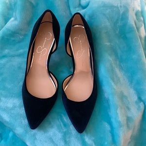 Jessica Simpson blue velvet heels